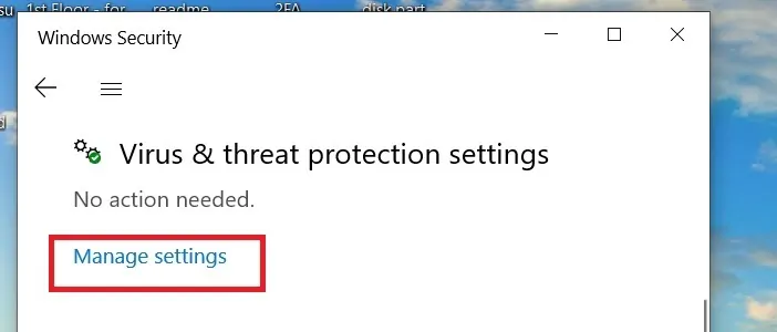 win sec virus threat settings