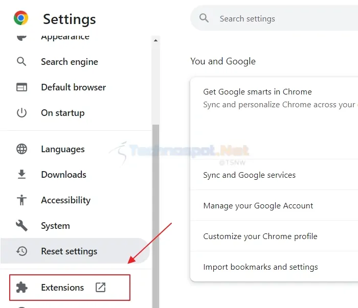 Choose Extensionm From Chrome Settings