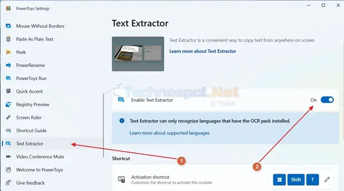 Enable Text Extractor In Microsot Powertoys