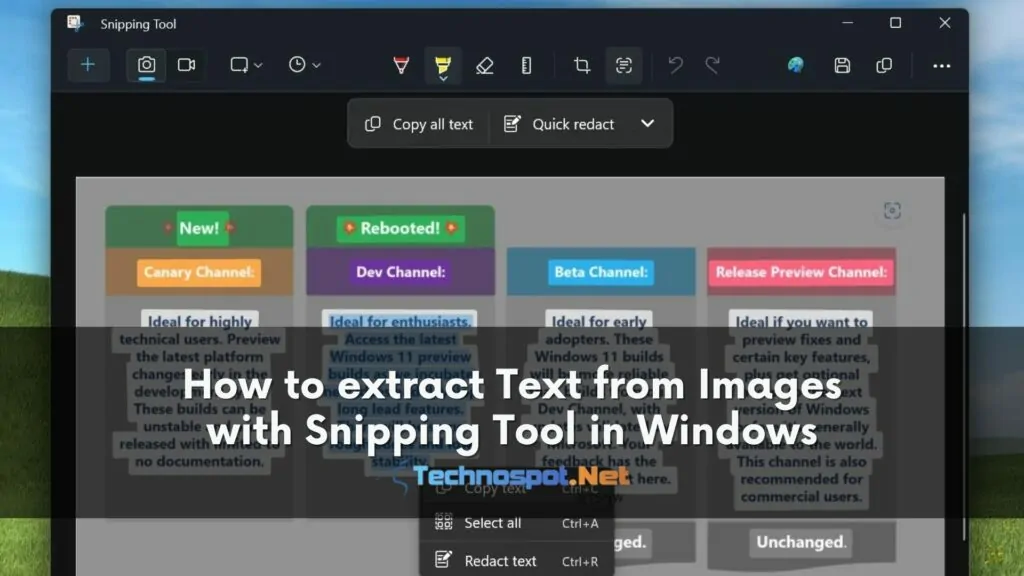 How to extract Text from Images with Snipping Tool in Windows