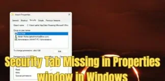 Security Tab Missing in Properties Window in Windows