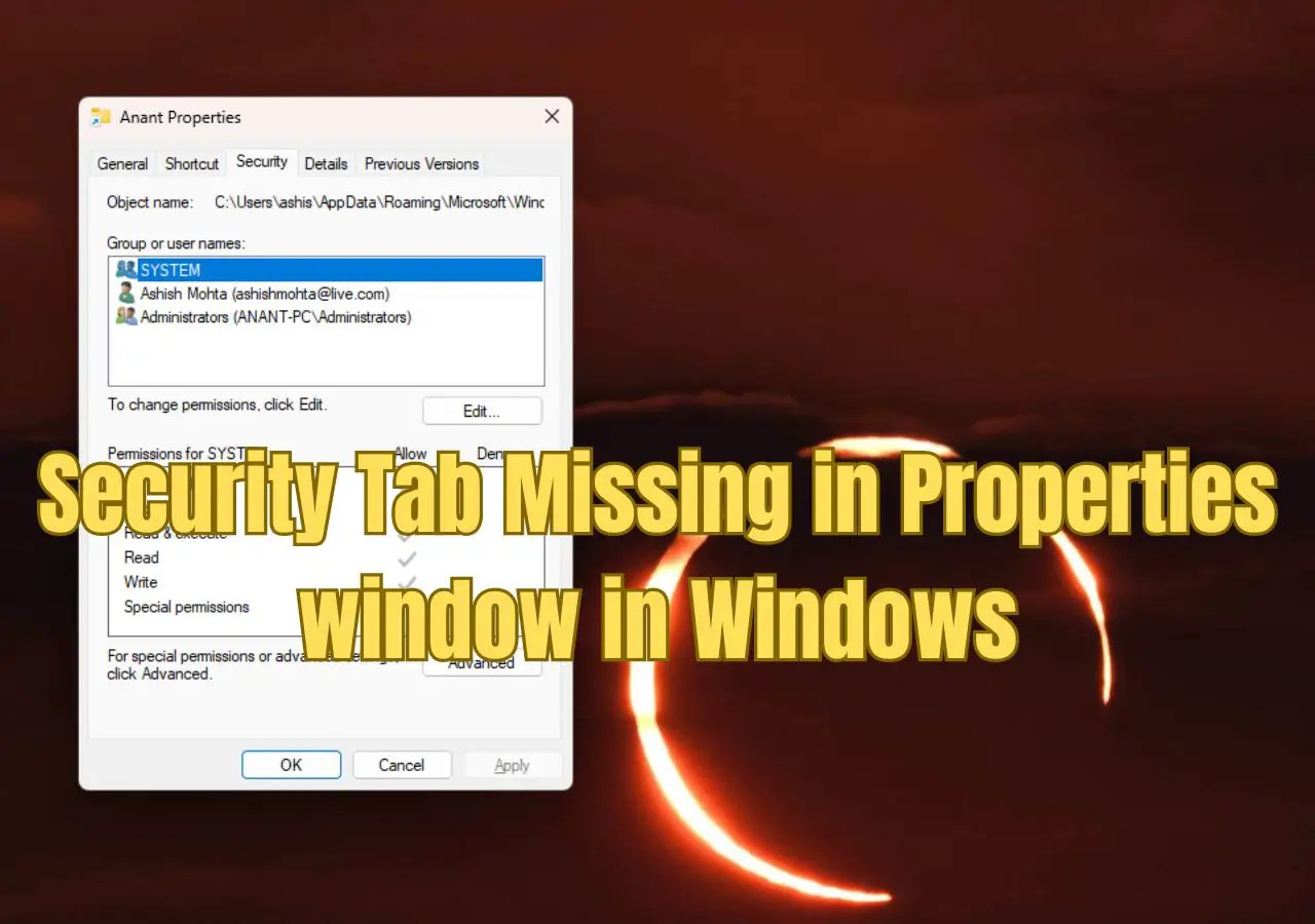 Security Tab Missing In Properties Window In Windows