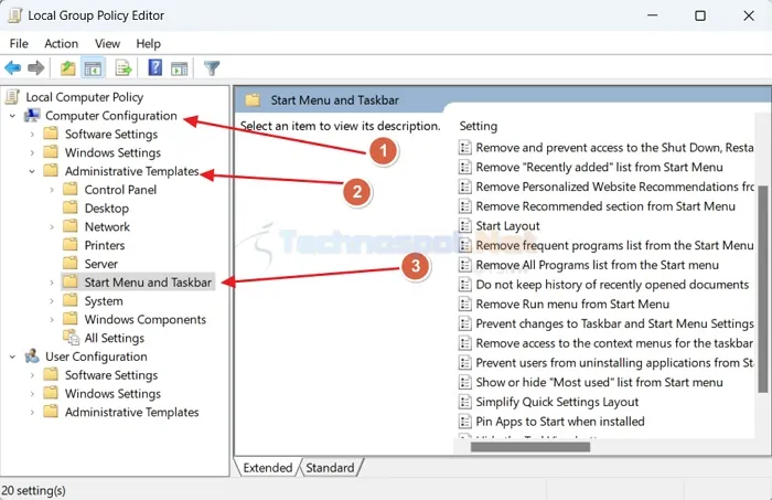 Start Menu And Taskbar Components in Group Policy Editor