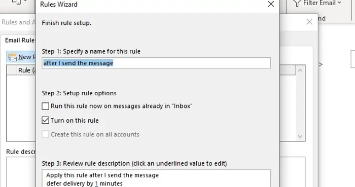 outlook delay delivery rule naming