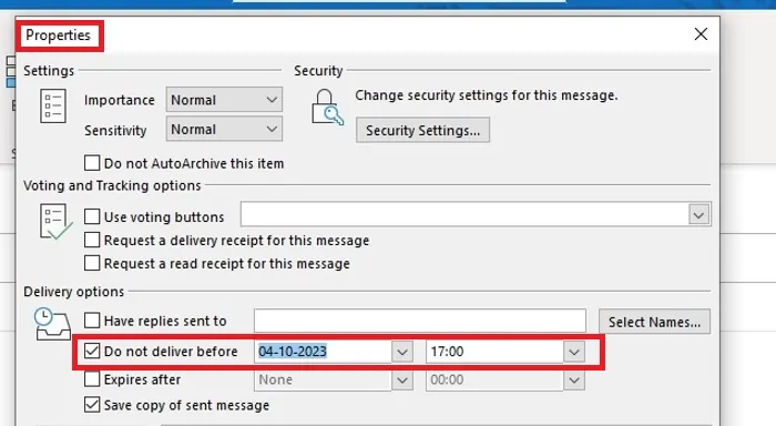 outlook mail delivery options