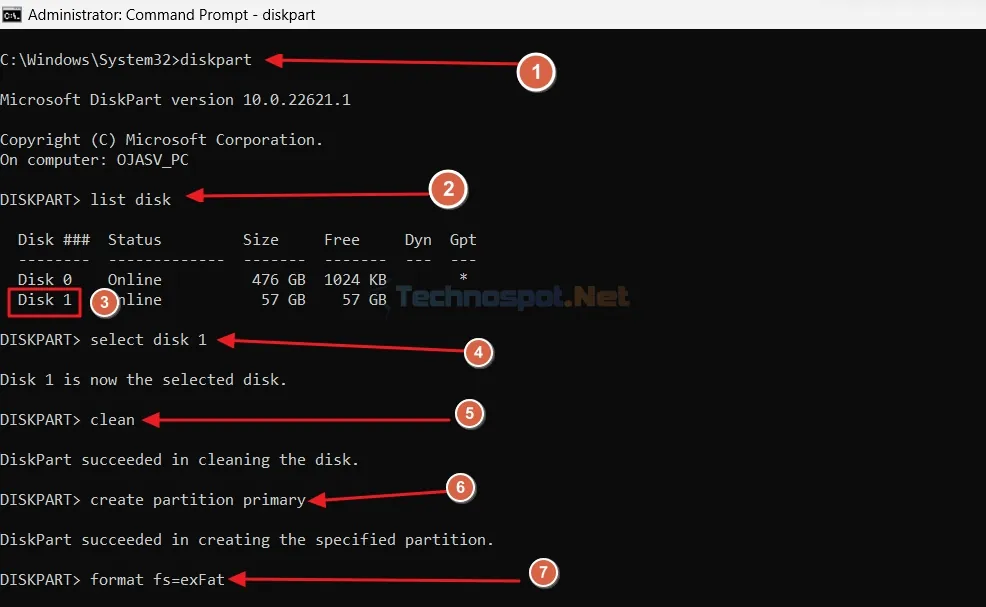 Clean and reformat a USB drive using command prompt