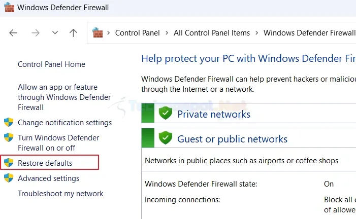 Restore Windows Firewall via Control Panel