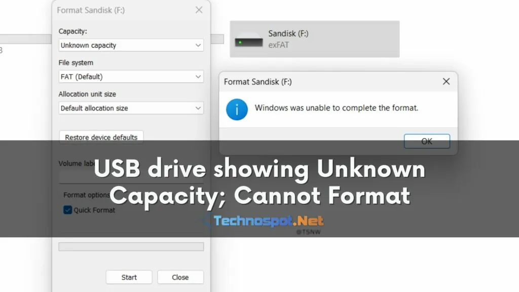USB drive showing Unknown Capacity; Cannot Format