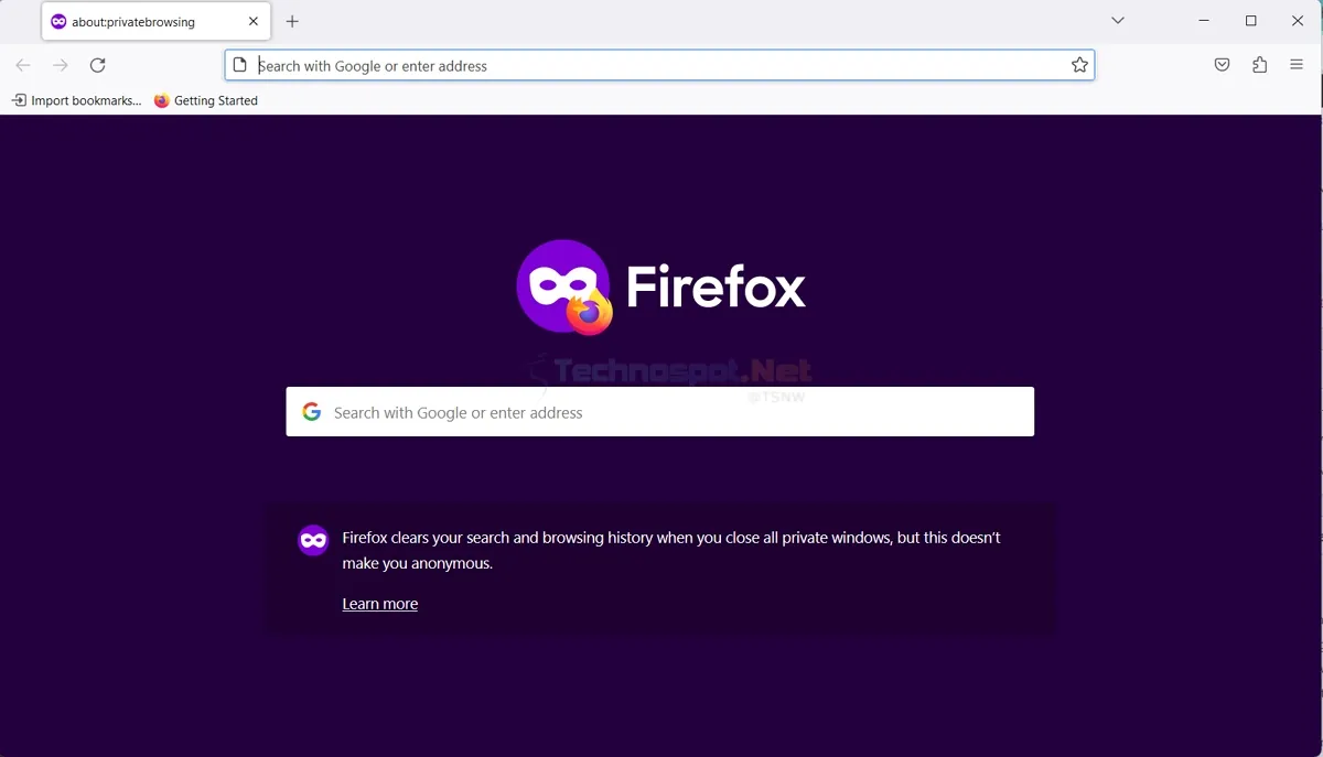 Firefox in Private Mode