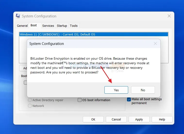 Click Yes on System Configuration Prompt Window
