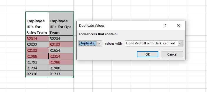 conditional formatting duplicate value detection