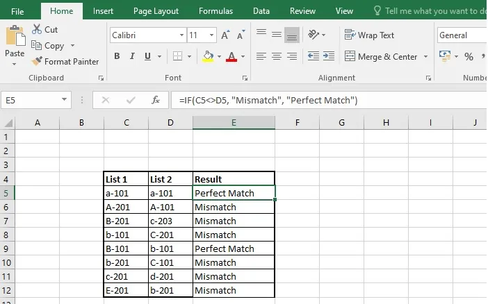 excel cell value matching
