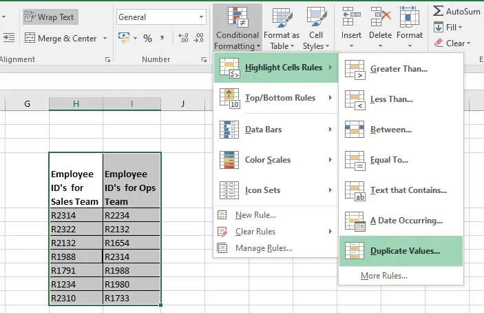 excel conditional formatting options