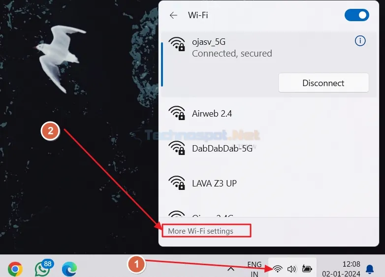 opening more wifi settings from taskbar action panel