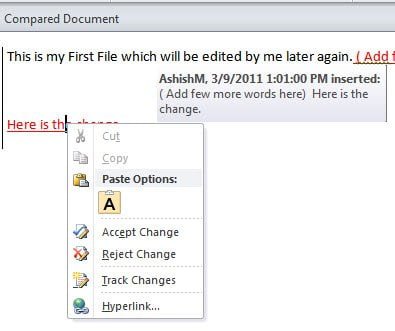 Accept or Reject Changes in Word Document