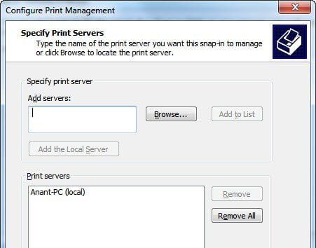 Add Local Print Server to MMC