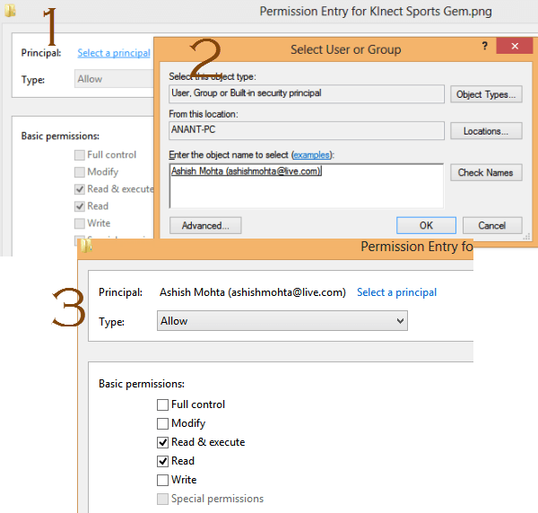 Adding Username to Windows 8 File Permissions