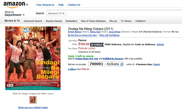 Amazon India Movie Listing