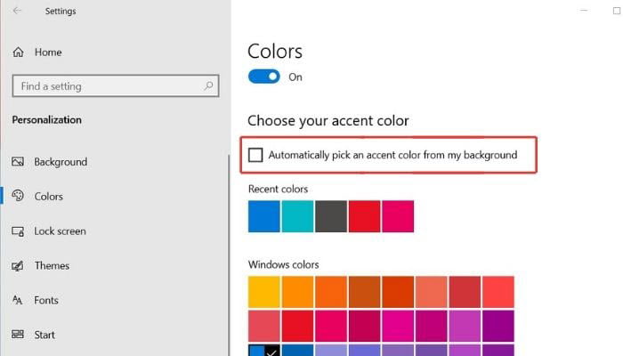 Auto Pick Accent Color Windows 10