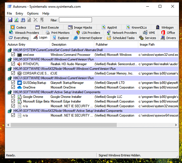 autoruns for windows 10