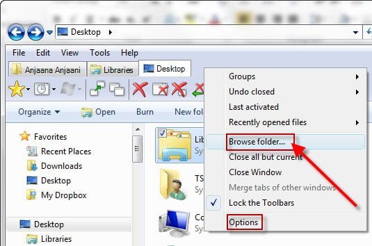 Browse files and folders on Windows system using tabs