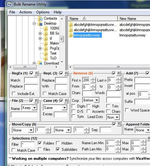 how to use bulk rename utility subfolder