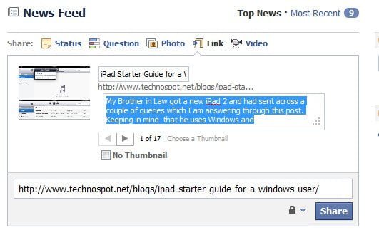 Add details to link sharing on facebook