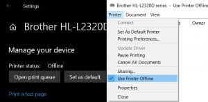 change printer status to online hp