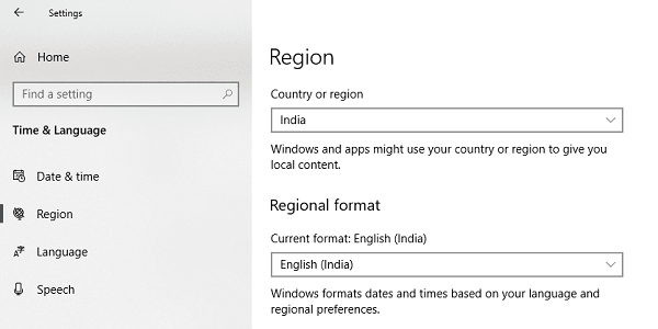 Change Region Settings in Windows 10