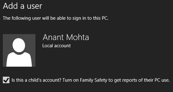 Child Account in Windows 8