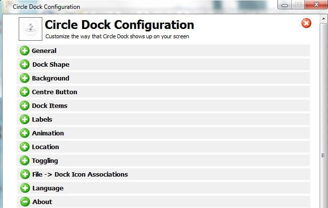 Circular Dock Settings Panel