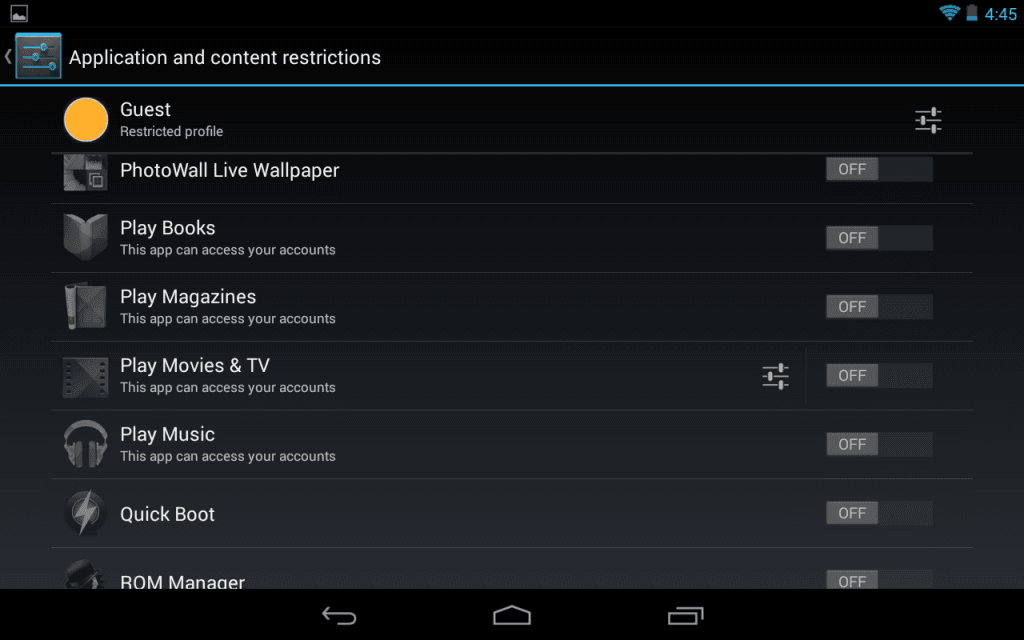 Configure Apps for Restricted Profile on Android 4-3
