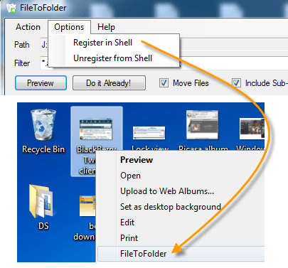 Context menu for File to Folder
