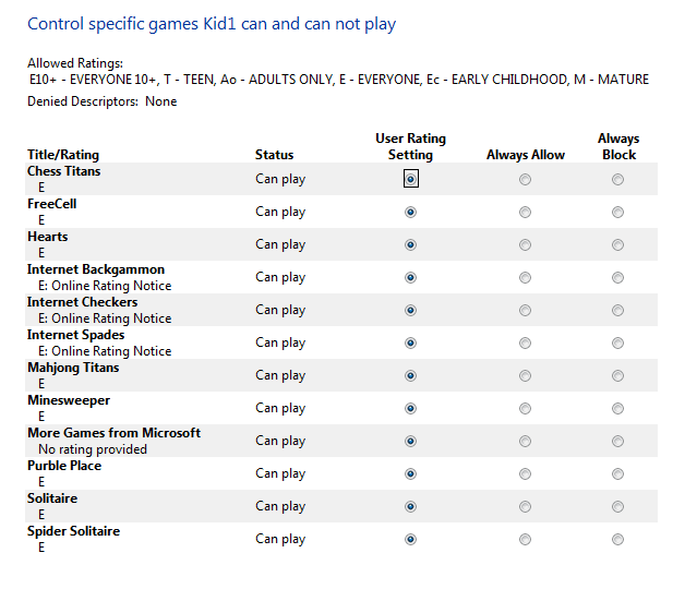 Control Specific Games in Windows 7