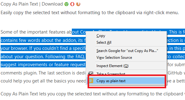 Copy text without formatting