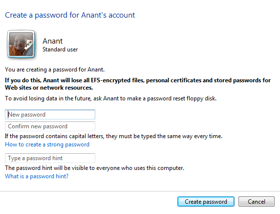 Create Password for New Account