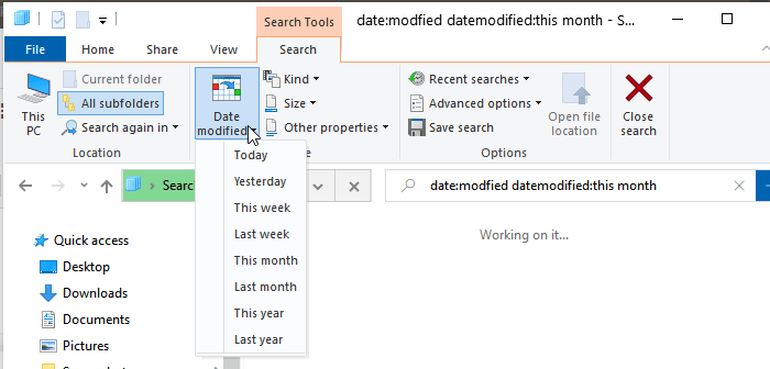 Date Modified Windows Search