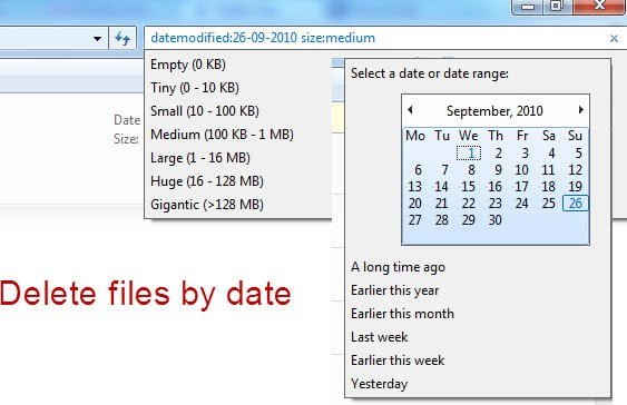 Delete Files by date example in Windows