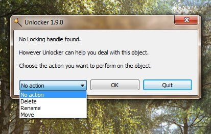 Delete, Rename or Move a locked windows file Options provided by unlocker