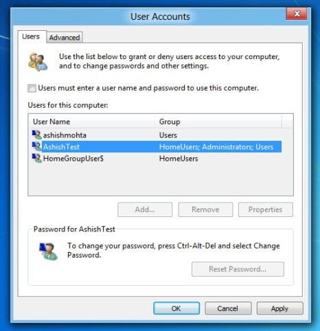 Disable Password fro Windows 10 User Account