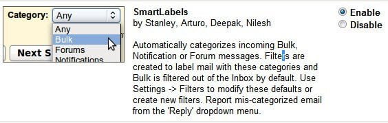 Disable Smart Labels from Gmail Labs