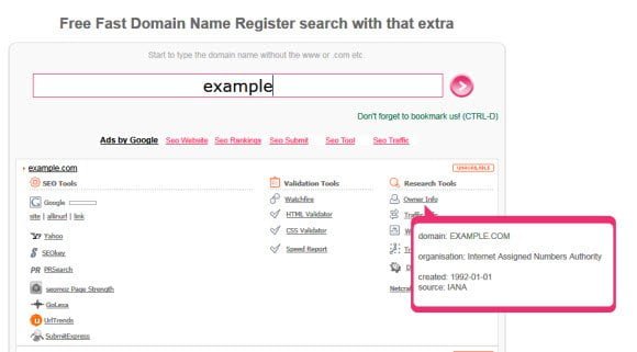 Domain Name Register search