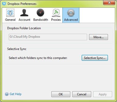 dropbox folder sync windows 10