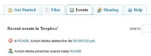Dropbox Recent File Change Activity