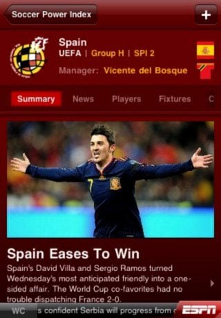 ESPN App for 2010 FIFA World Cup Power Index