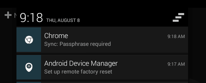 Enable Erase Data Notification on Android