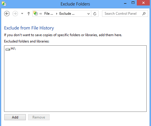 Exclude Files from File history of Windows