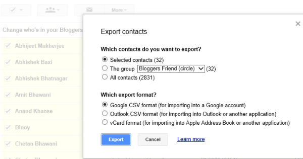 How to export only Name Email and Phone number from Google Contacts
