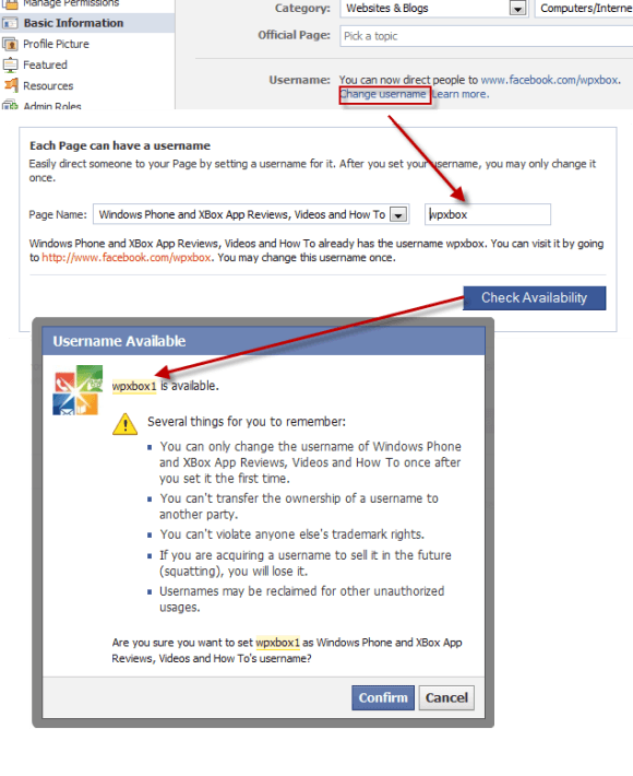 change facebook page url username