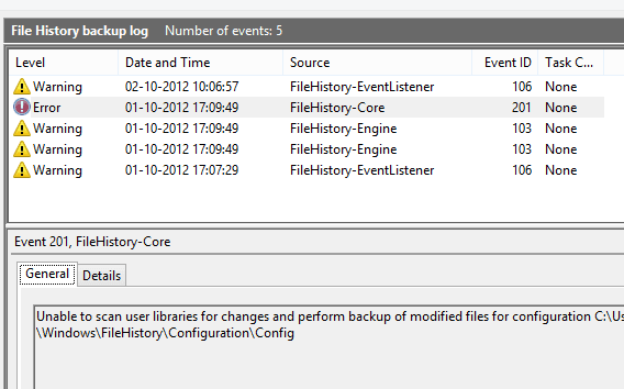 File History Error Logs